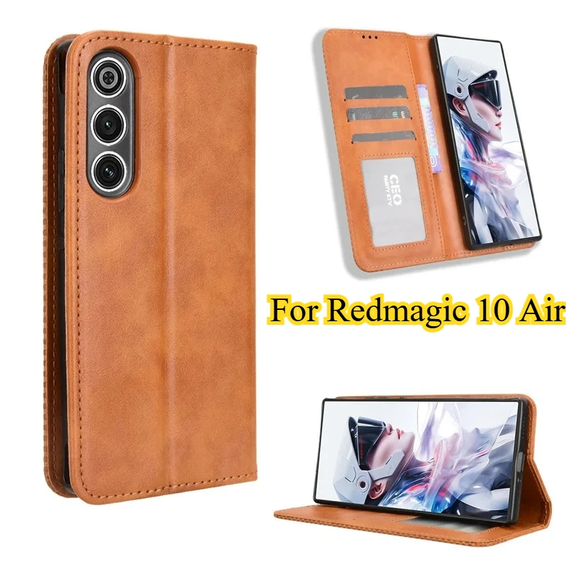 Кожаный чехол-книжка в стиле ретро для ZTE Nubia Redmagic 10, воздушный чехол, магнитный флип-чехол-кошелек для Red Magic 10 Pro+, чехол для телефона