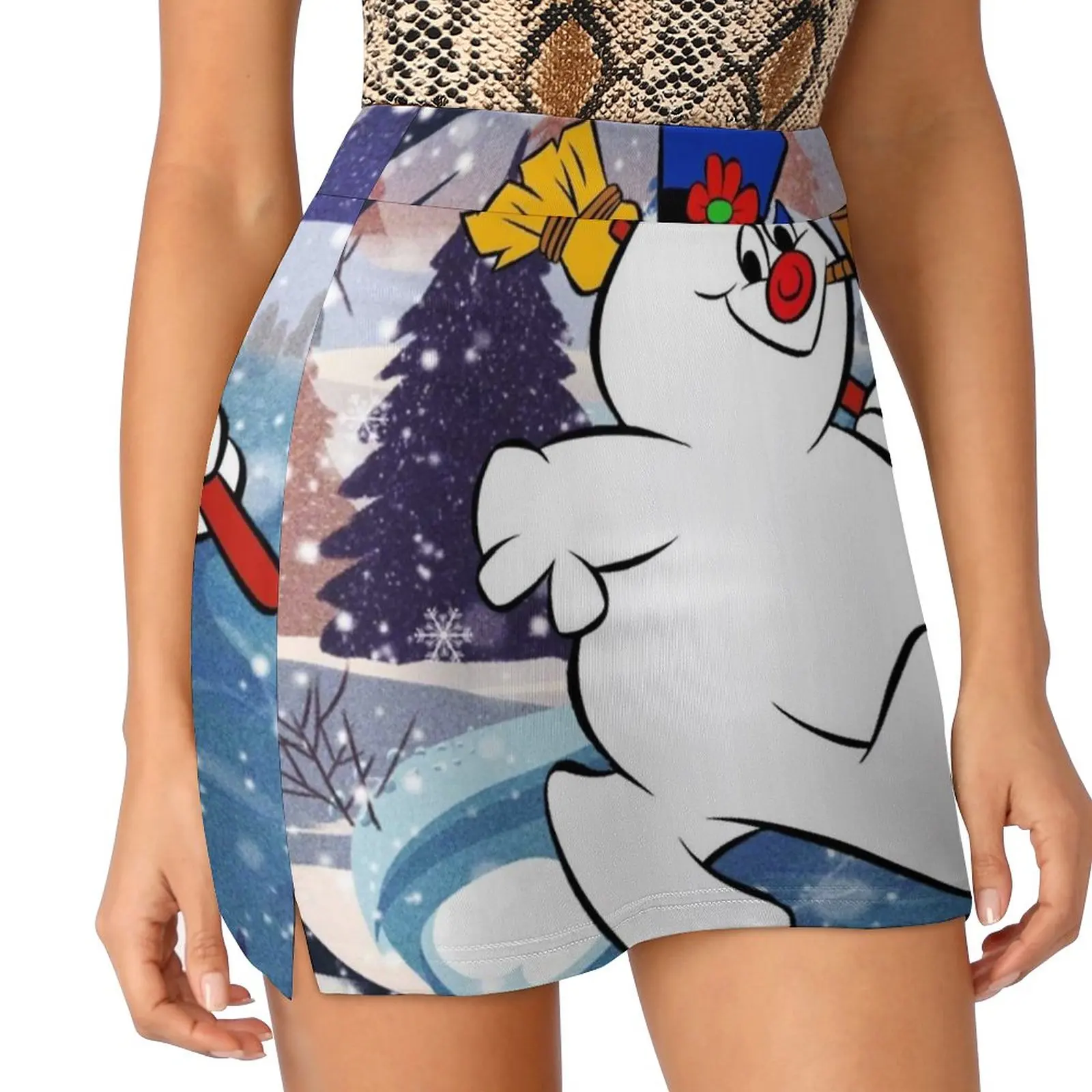 Юбки Frosty The Snowman Under Snowflake, женская мода 2022, брючная юбка, мини-юбки, офисная короткая юбка, Frosty Snowman, Рождество