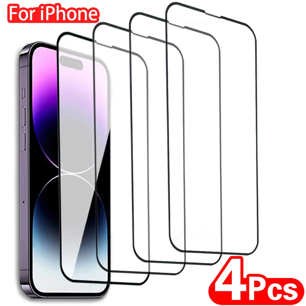 4 шт. закаленное стекло для iPhone 14 13 12 11 Pro Max Противоударная защита экрана для iPhone 7 8 Plus X XR XS Max защитное стекло