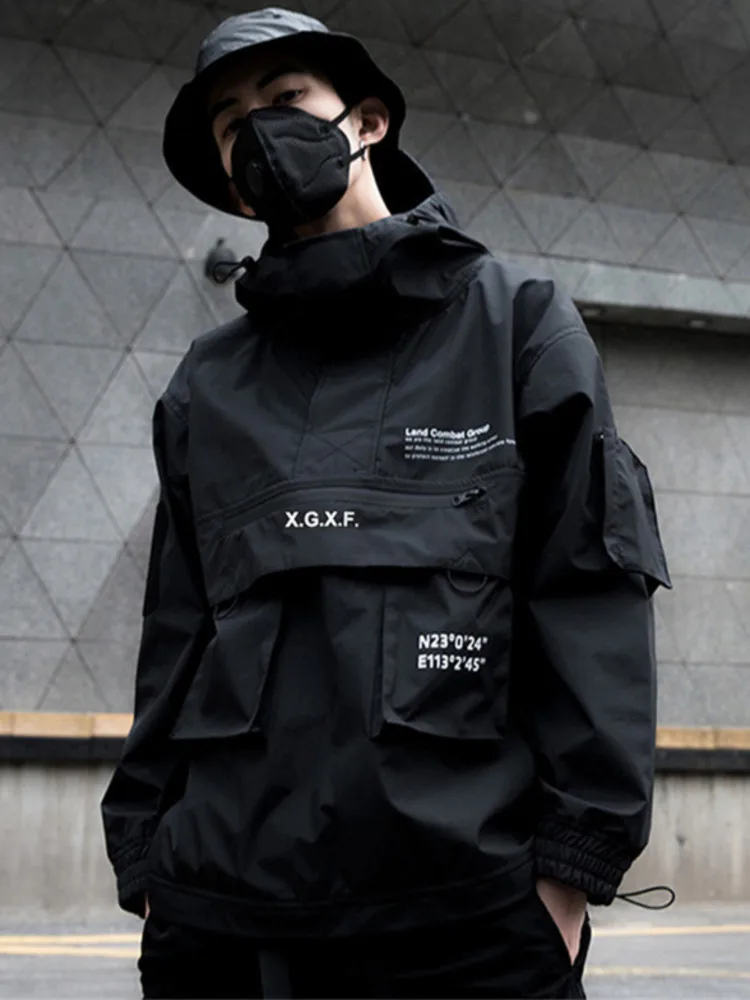 Куртка Techwear для мужчин и женщин, уличная одежда, Черная Толстовка С Карманами, водонепроницаемая верхняя одежда для пар, весна-осень