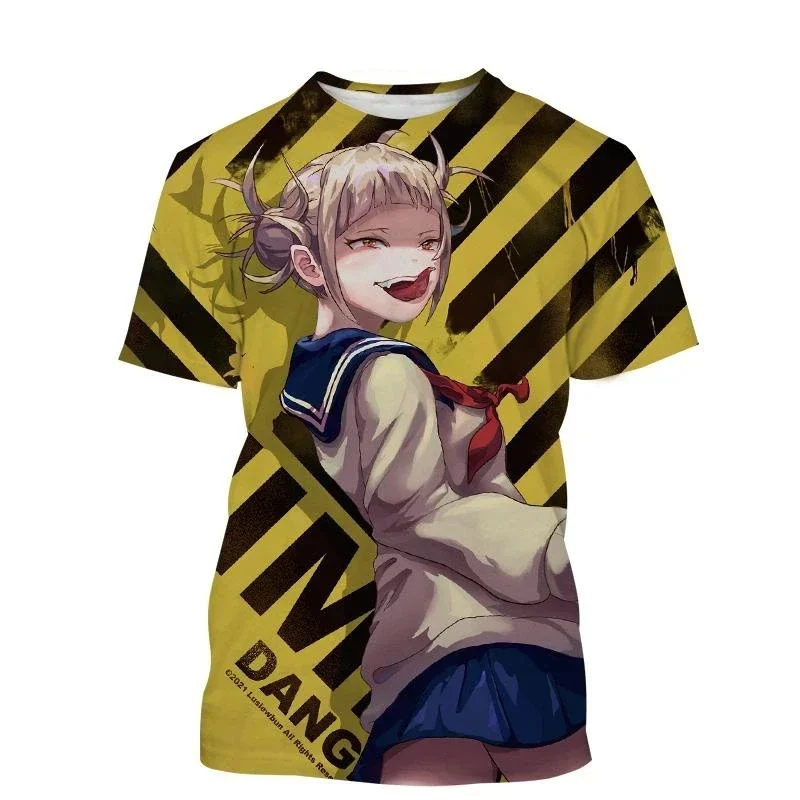 Фото Летняя модная одежда унисекс с аниме персонажами Himiko Toga, футболки с 3D принтом, мужские и женские повседневные Модные топы с круглым вырезом и коротким рукавом №3