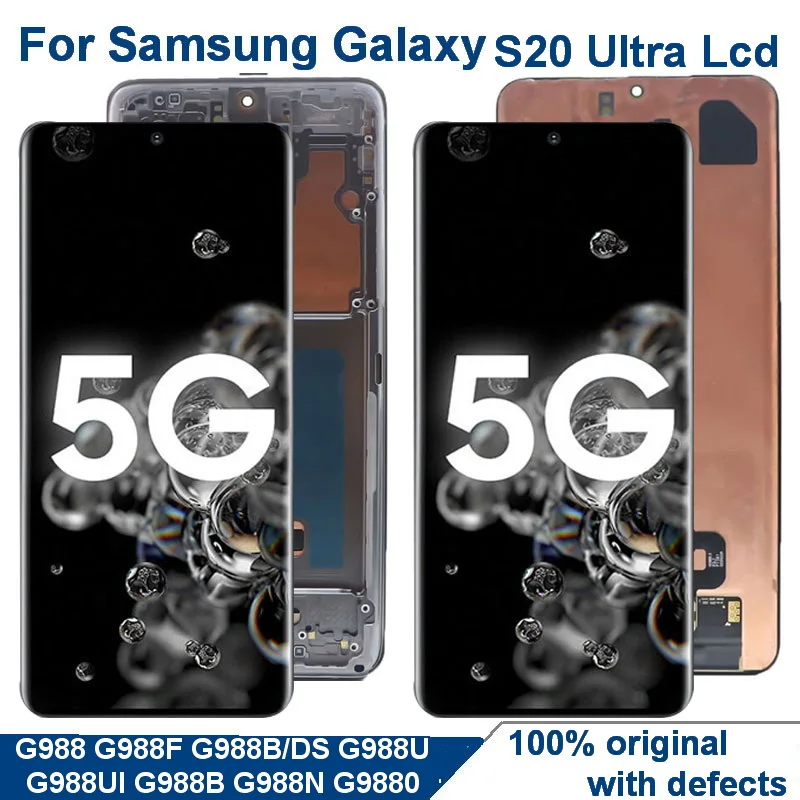 ЖК-дисплей для Samsung Galaxy S20 Ultra G988 G988F G988B/DS G988U G988N AMOLED с рамкой дисплей сенсорный стеклянный экран дигитайзер в сборе