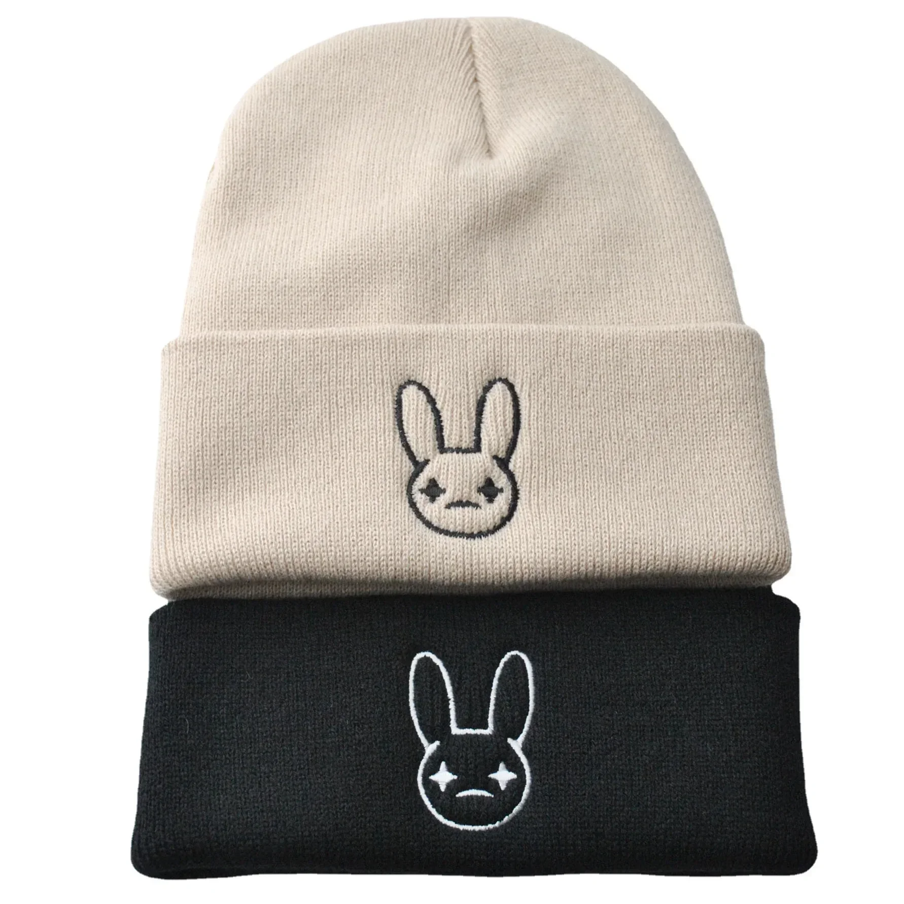 Новая хит продаж, вязаная шапка Singer Bunny, пуловер с вышивкой Bad Bunny, осень/зима, теплая шерстяная холодная шапка для мужчин и женщин