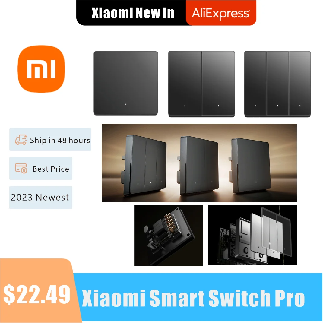 Умный выключатель Xiaomi Pro, беспроводной настенный переключатель с нейтральной линией, стеклянная панель для умного дома, управление через приложение Mijia