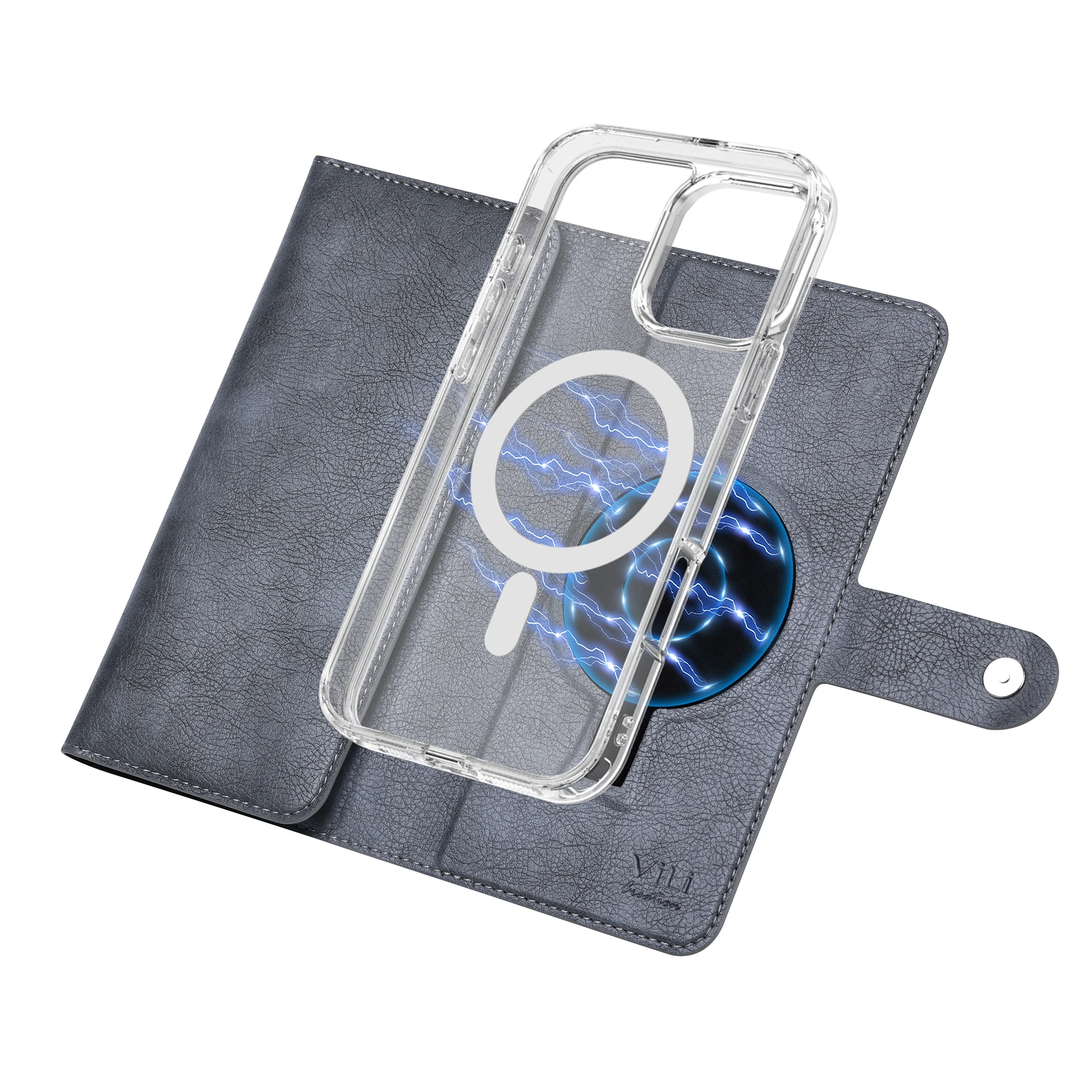 Фото Съемный чехол-кошелек (блокировка RFID), держатель для карт, Магнитный чехол Magsafe с беспроводной зарядкой для iPhone 16 15 14 13 Pro Max Plus №5