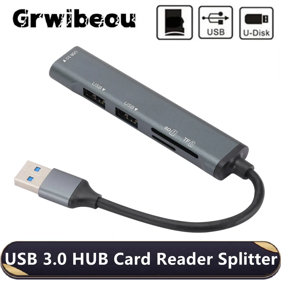 USB-концентратор Grwibeou 2 в 1, USB 3,0, кардридер, 3 порта, Type-c