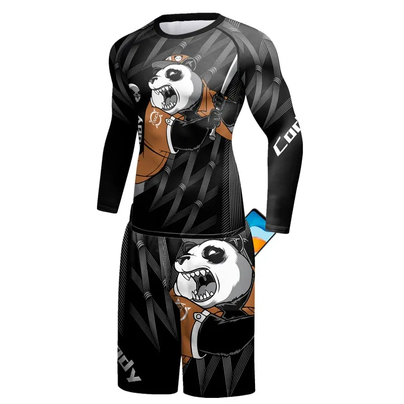 Фото Мужские футболки Jiu Jitsu Rashguard, шорты для ММА, компрессионные майки Boxeo для кикбоксинга, одежда для спортзала, комплекты боксерской футболки №4