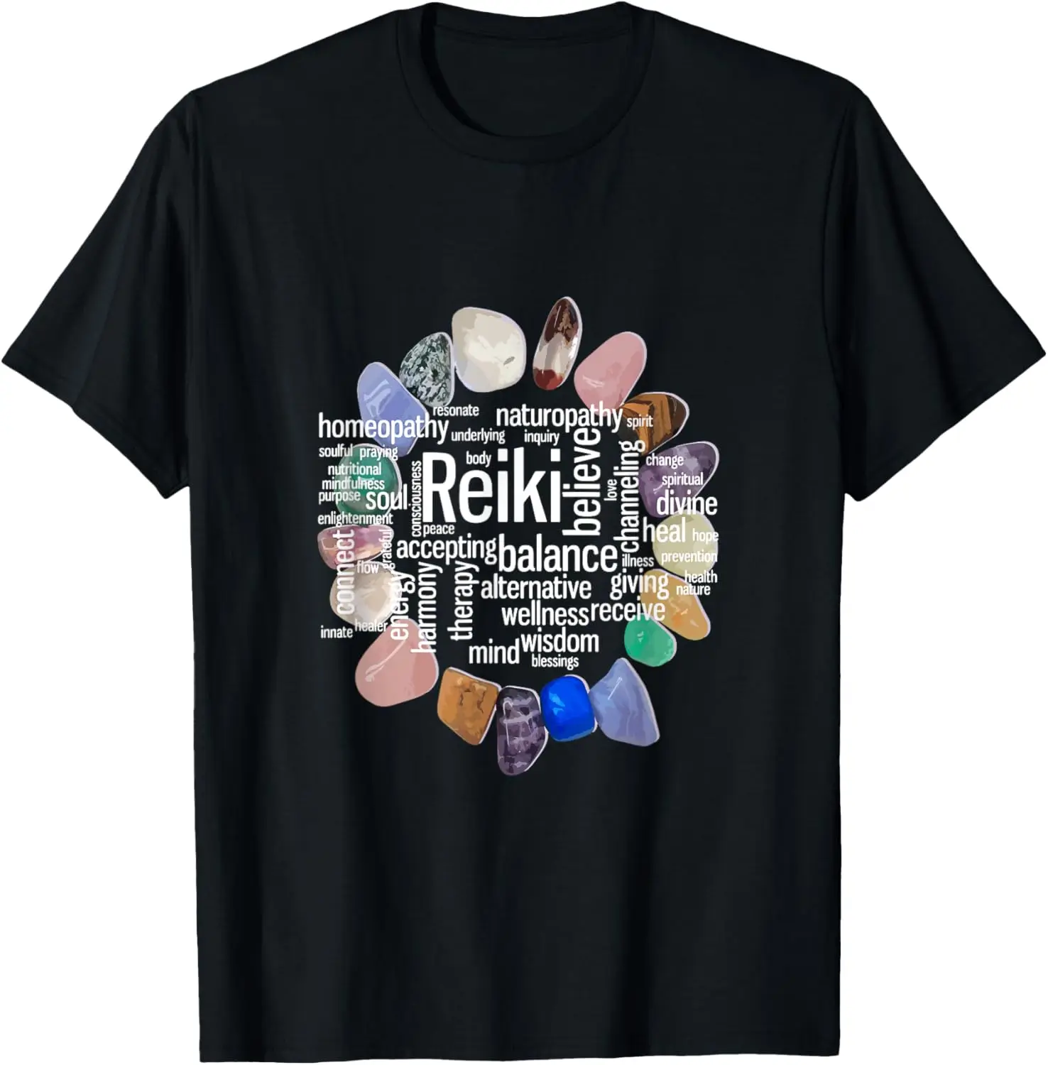 Футболка Reiki Terms Wordcloud Трендовая футболка с кристаллическим энергетическим камнем