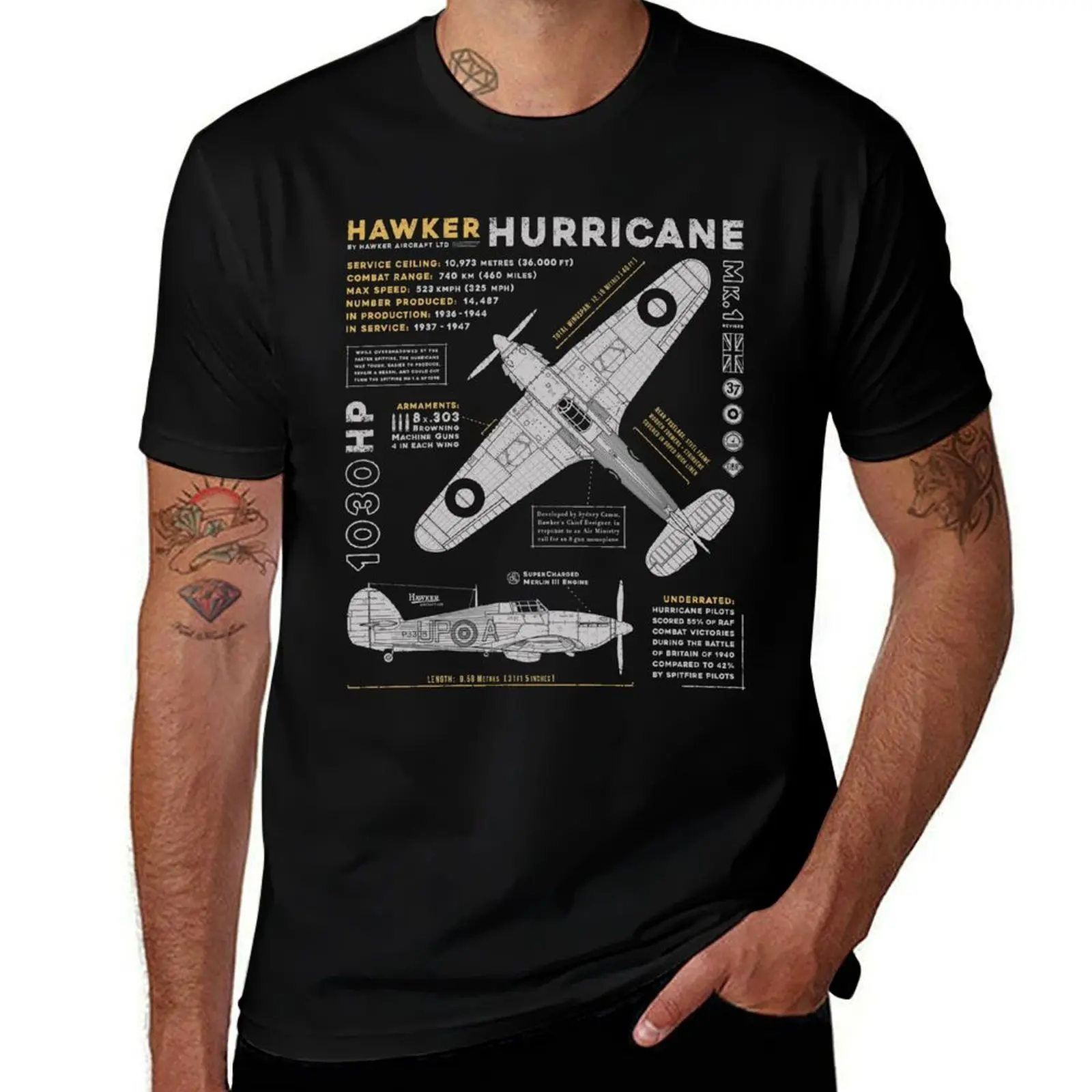 Футболка Hawker Hurricane, футболки для мужчин, белые футболки с аниме, футболка большого размера