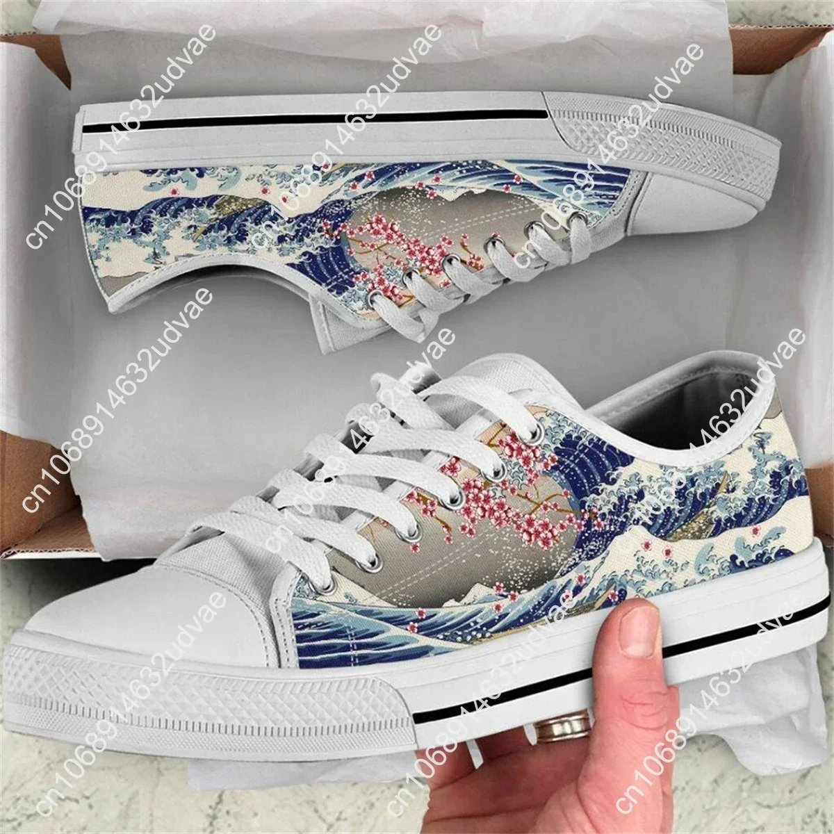 Фото Женские повседневные туфли на плоской подошве The Great Wave Saruka Flower, парусиновые кроссовки на шнуровке, большой размер 45/46 №4