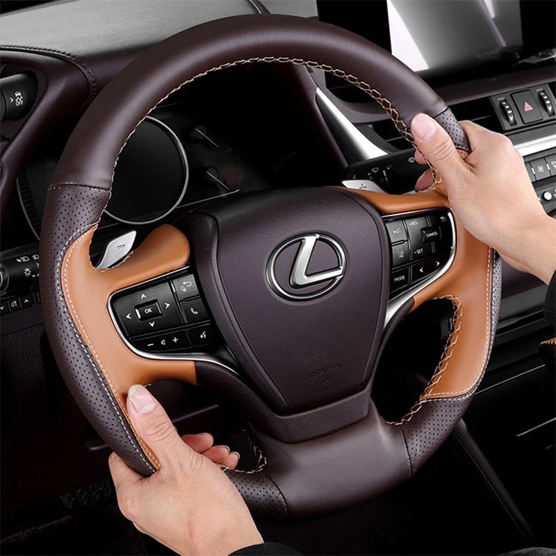 Фото Индивидуальная оплетка для ручного шитья для Lexus NX RX ES GX IS LX LX600, аксессуары для автомобиля из натуральной кожи 38 см №3