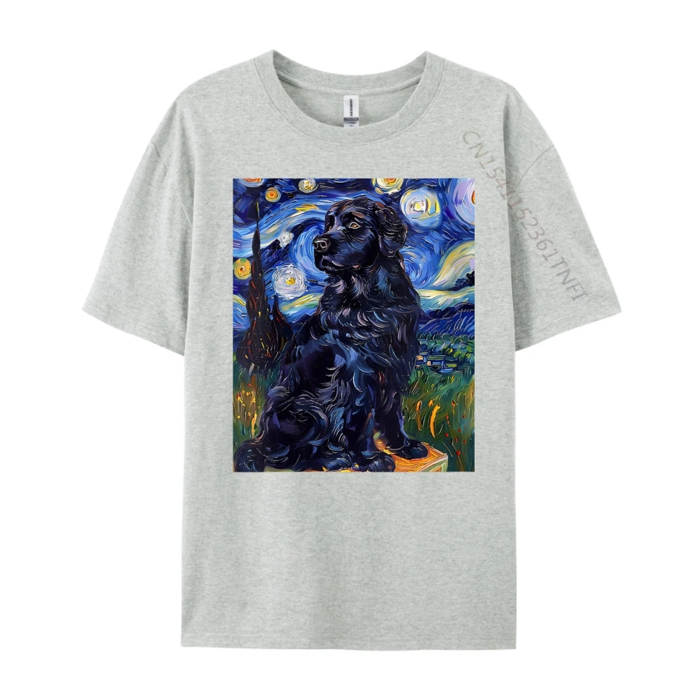Мужская свободная футболка с принтом Newfoundland Dog Van Gogh Starry Night в стиле Харадзюку