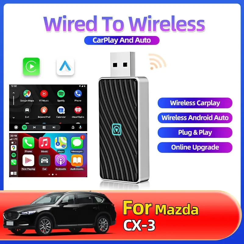 Новый автомобильный AI Box 2in1 Mini Carplay Android Auto Беспроводной адаптер Plug And Play WiFi Быстрое подключение Plug And Play для Mazda CX-3