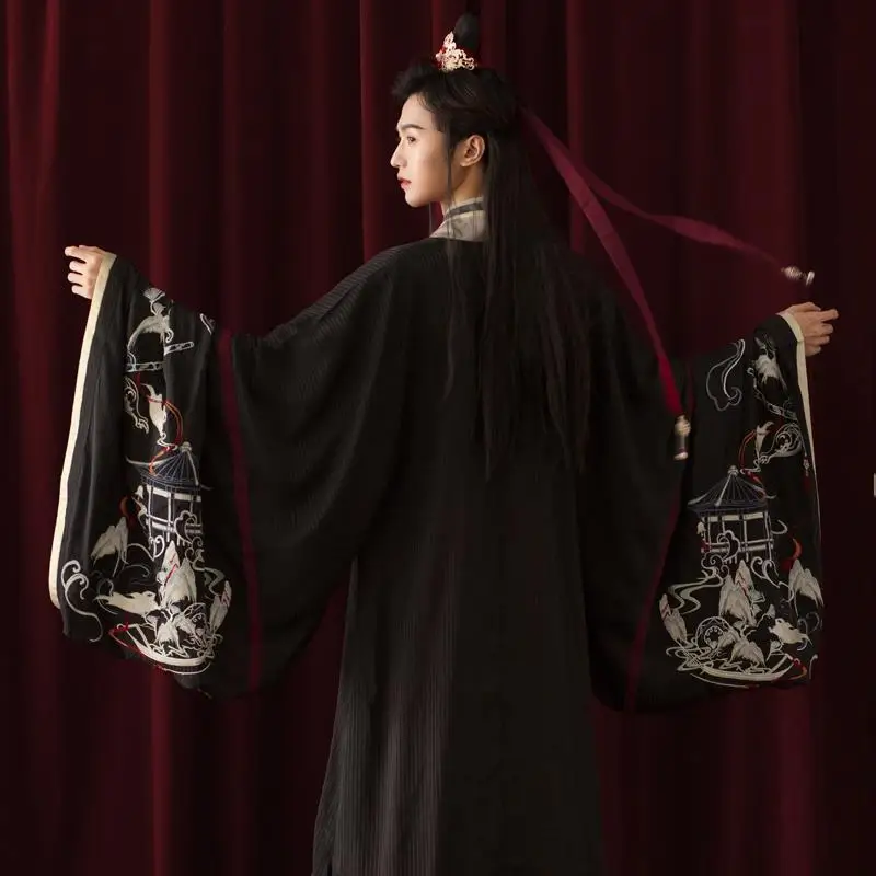Черное мужское платье Hanfu с вышивкой и широким рукавом в китайском стиле для студентов, повседневная одежда для выступлений, традиционное китайское платье (art.: 3920c44a05ae0) - 3920c44a05ae0