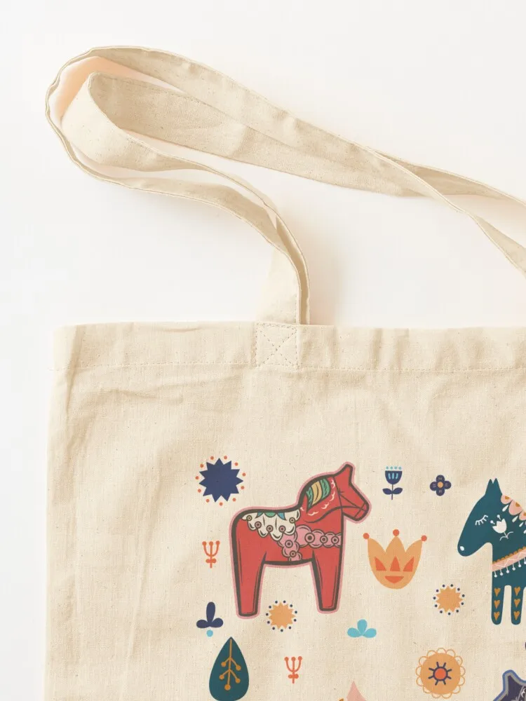 Фото Dala Horses Швеция Horse Шведская красочная большая сумка Dala, милая сумка, эко-пакет, тканевая сумка №3