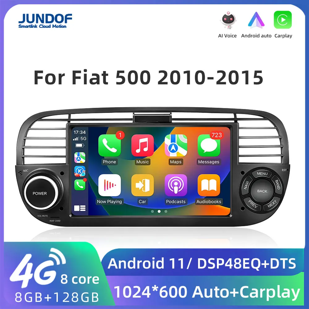 Авторадио JUNDOF 7 дюймов для FIAT 500 2010-2015 Радио Android Auto DPS WIFI CarPlay CAR Аудио Стерео MP4 2 Din GPS Мультимедийный плеер