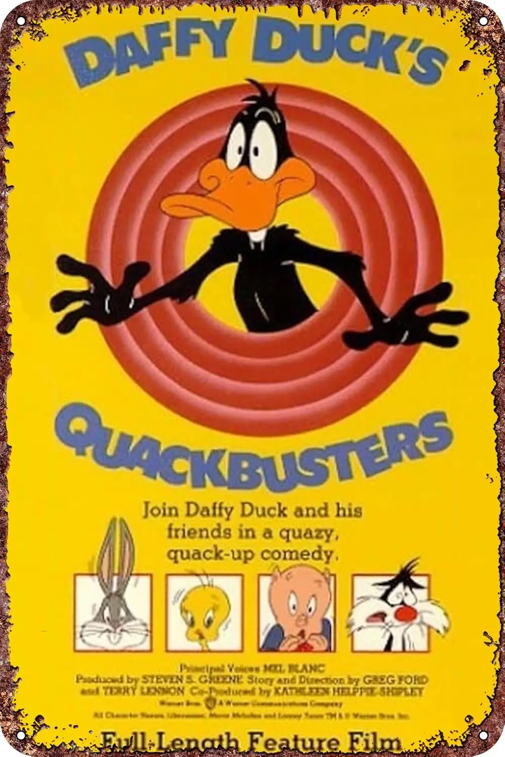 b1,Daffy Duck;s Quackbusters Ретро металлический оловянный логотип, украшение, плакат, стена, бар, ресторан, caf é, клубная табличка, стена люка, 8x-
