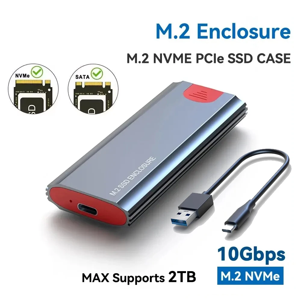 Корпус для SSD M2 NVMe, SATA, 10 Гбит/с, M.2 NVME NGFF ,M2 NVMe SATA SSD Case 10Gbps SSD Box M.2 NVME NGFF SSD to USB 3.1 Enclosure Type-A to Type-C Cable for M.2 SSD  PC Accessories