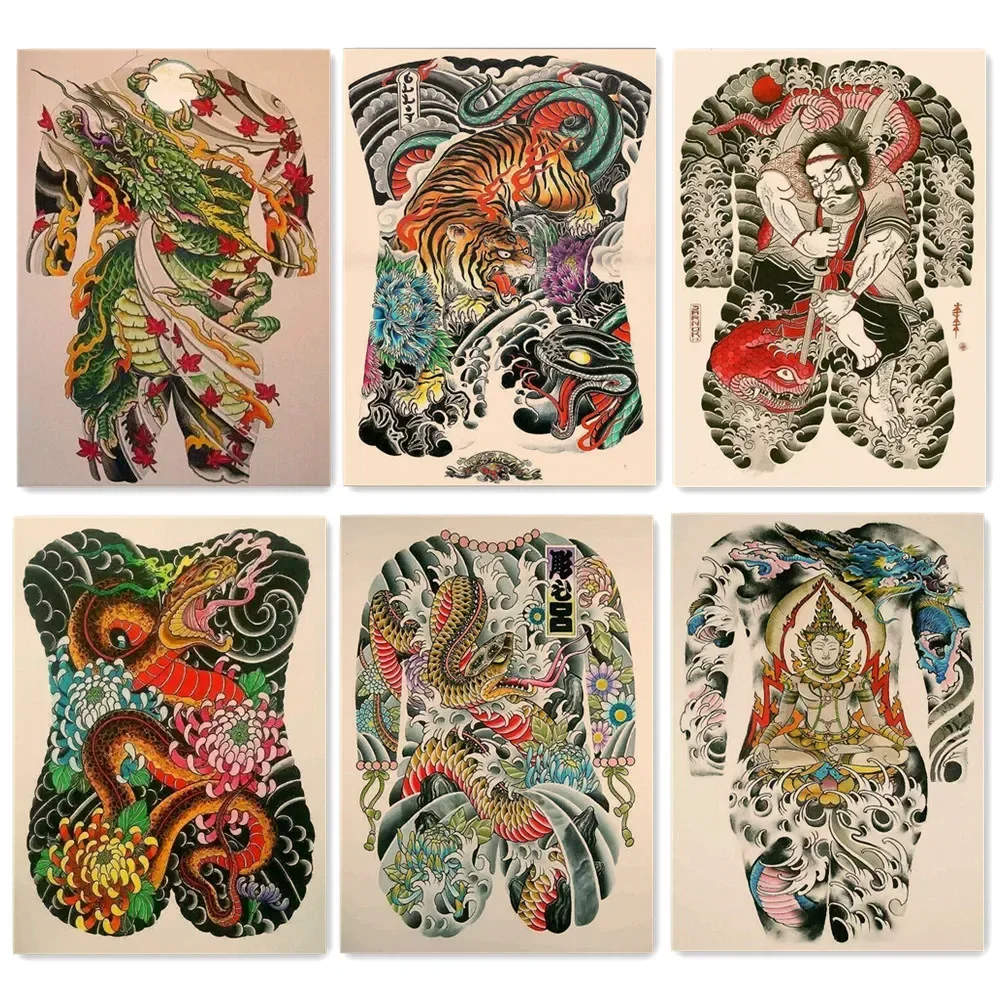 Ukiyo-e полная задняя татуировка дизайн плакат настенное искусство украшение дома винтажная матовая крафт-бумага печать живопись антикварные произведения E5