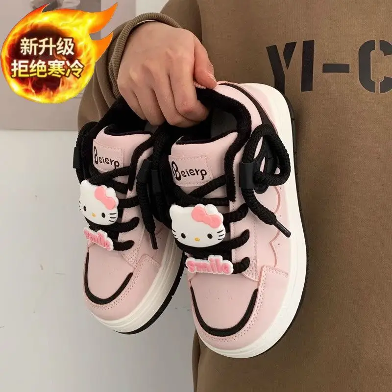 Фото Осенне-зимние кашемировые кроссовки Hello Kitty Kawaii аниме, повседневные кроссовки на толстой подошве с мультяшным котом, подарки для девочек №5
