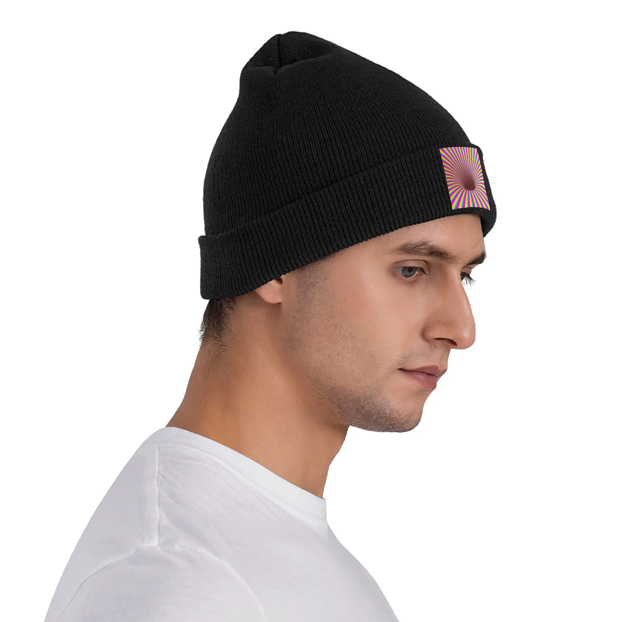 Фото Grid Wormhole Geometric 3D Vortex Illusion Warm Knitted Cap Winter Knit Bonnet Hat Skullies Beanies Hip Hop Caps for Unisex №4
