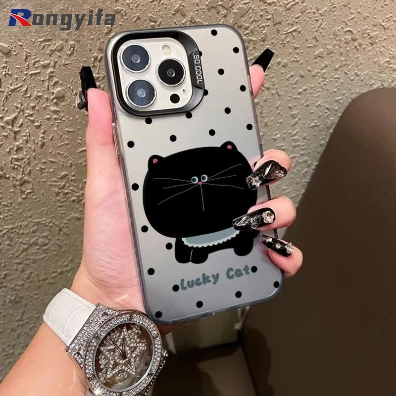Фото Для Redmi 14C 14R 13 13C 13R 12 12C 11A 10 5G 10A 10C 10X 4G чехол для телефона с милым счастливым черным котом и рисунком, простой матовый мягкий чехол №5