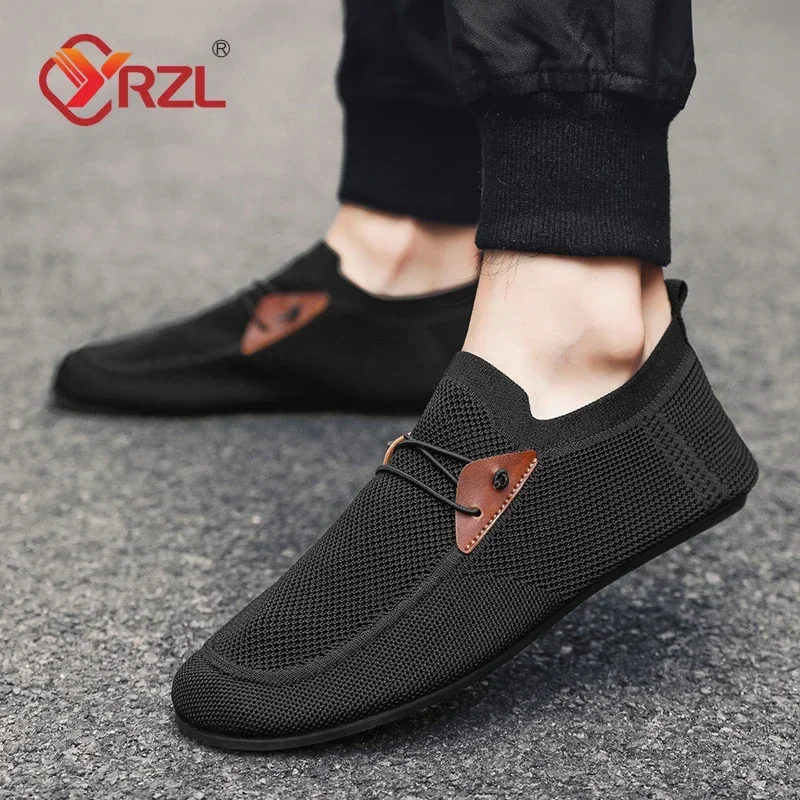 Фото YRZL Mesh Loafers Men Driving Moccasins Thin Bottom Flats Walking Shoes Breathable Non Slip Casual Loafers Slip on Mens Shoes №4