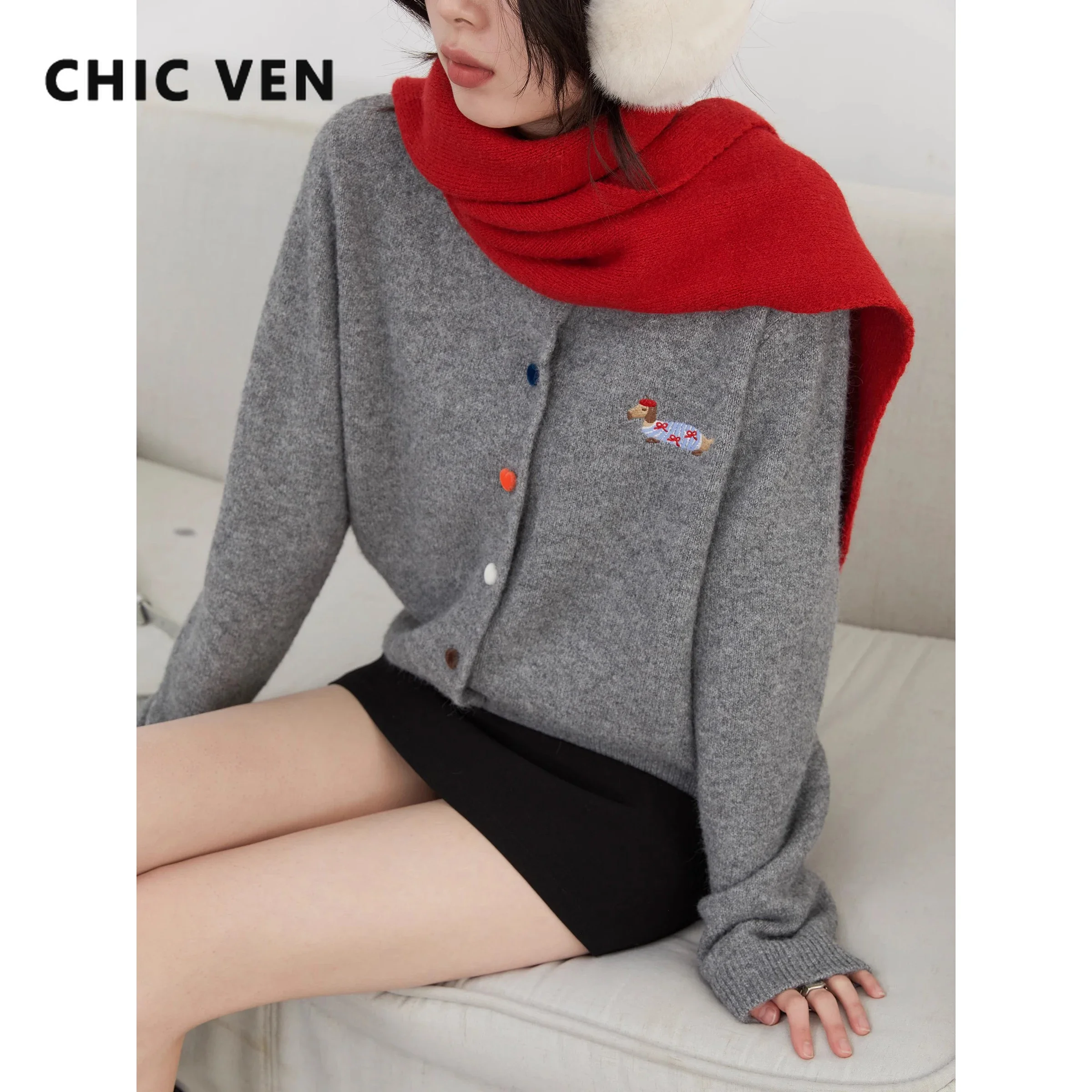 Женский кардиган CHIC VEN, свободный повседневный новый вязаный свитер с круглым вырезом и пуговицами «Любовь», женский топ, весна-осень 2025