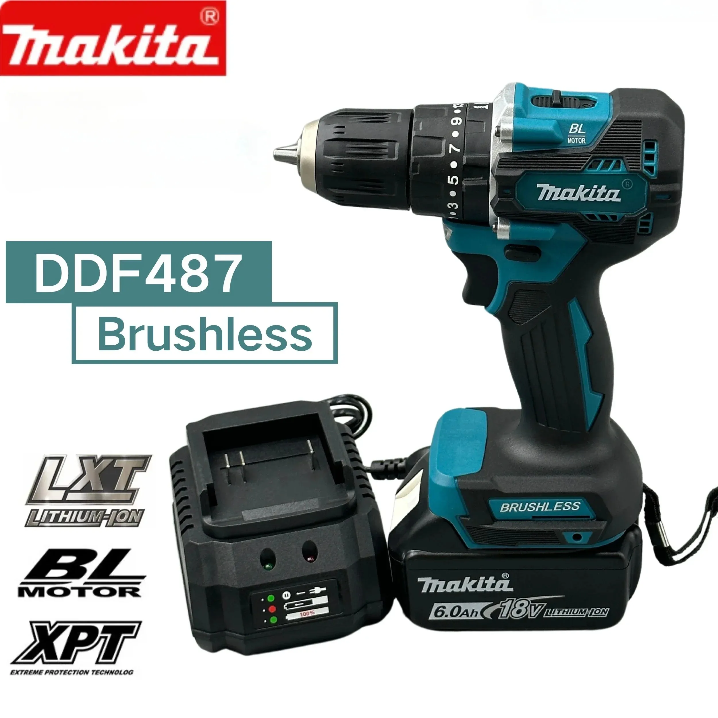 Шуруповерт Makita DDF487, 18 в, бесщеточная электрическая дрель, ударная дрель, декоративные командные электроинструменты для Makita, батарея 18 в