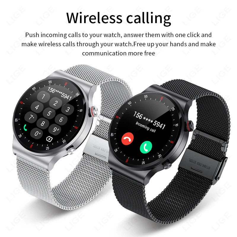 Фото LIGE ECG + PPG Bluetooth Call Смарт-часы для мужчин 2025 Спортивный браслет NFC Водонепроницаемый индивидуальный циферблат Мужские умные часы для IOS Android №3