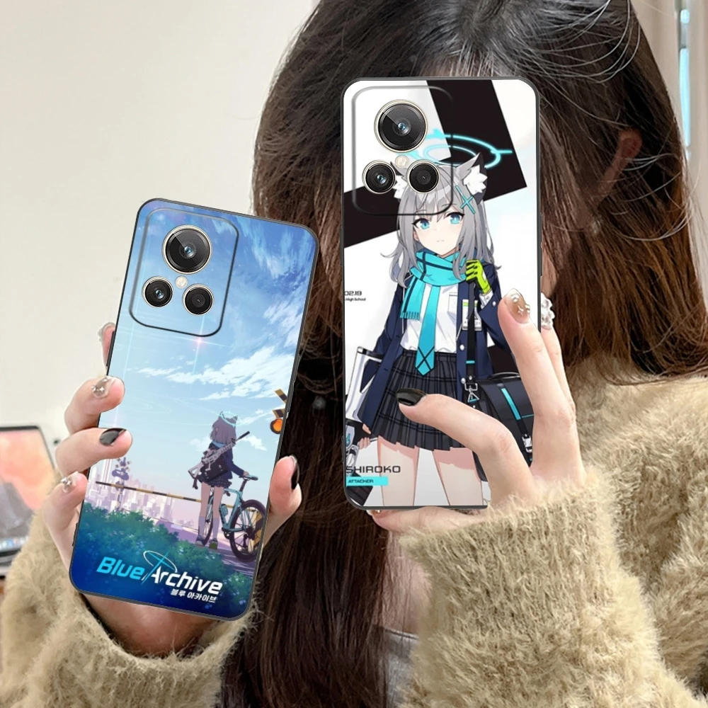 Синий архив Shiroko мобильный телефон фотоэлемент для Realme GT 2 9i 8i 7i Pro X50 X2 C35 C21 C20 C11 C3 черный мягкий чехол для телефона