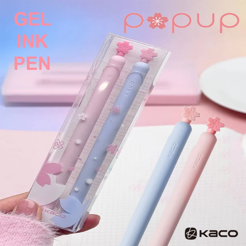 KACO Симпатичные гелевые ручки 0,5 мм POPUP Cherry Blossom Side Press Высококачественный черный карбоновый набор ручек, креативный подарок для студентки-учителя