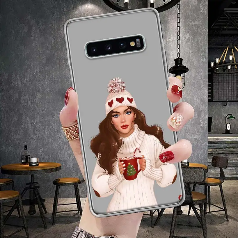 Фото Рождественский чехол для телефона с изображением девушек кофе для Samsung Galaxy S21 S20 FE S22 S23 S24 Ultra S10 Plus S9 + S8 S10E, мягкий чехол №2