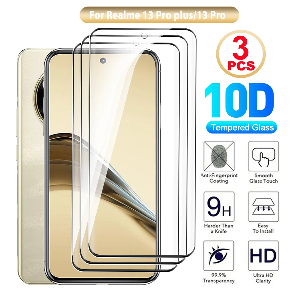3 шт., изогнутая защитная пленка с полным покрытием для Realme 13 Pro Plus 13 Pro+ 13Pro Plus 13ProPlus, закаленная защитная пленка из стекла 6,7 дюйма
