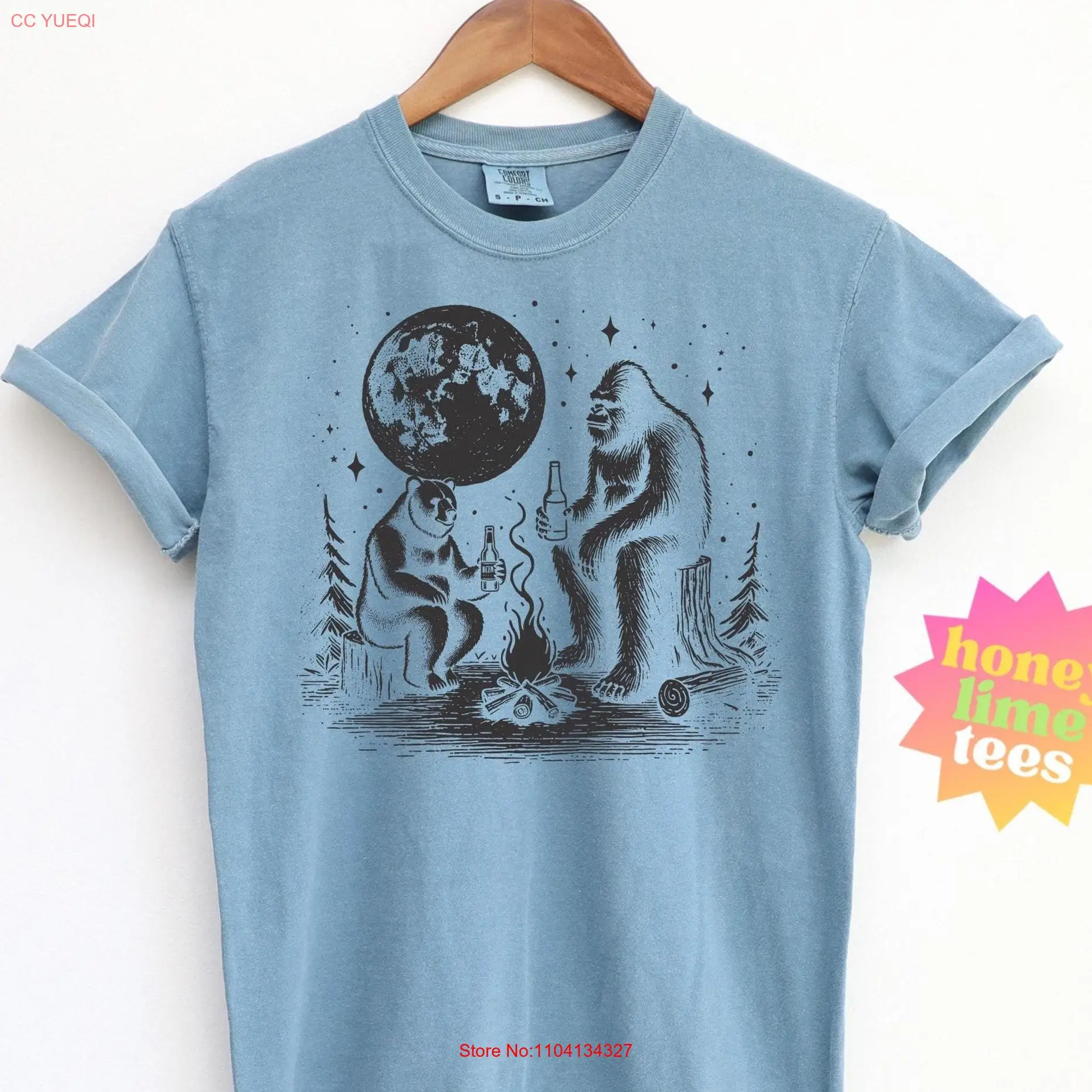 Футболка Bigfoot and Bear Campfire, забавная для мужчин и женщин, комфортные цвета, с длинными или короткими рукавами