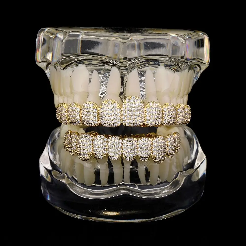 Хип-хоп Зубы Grillz Набор Верх и Нижний Набор Съемный Дизайн Зубные Грили Зубные Колпачки Циркон Горный Хрусталь Очарование Зубов Grillz