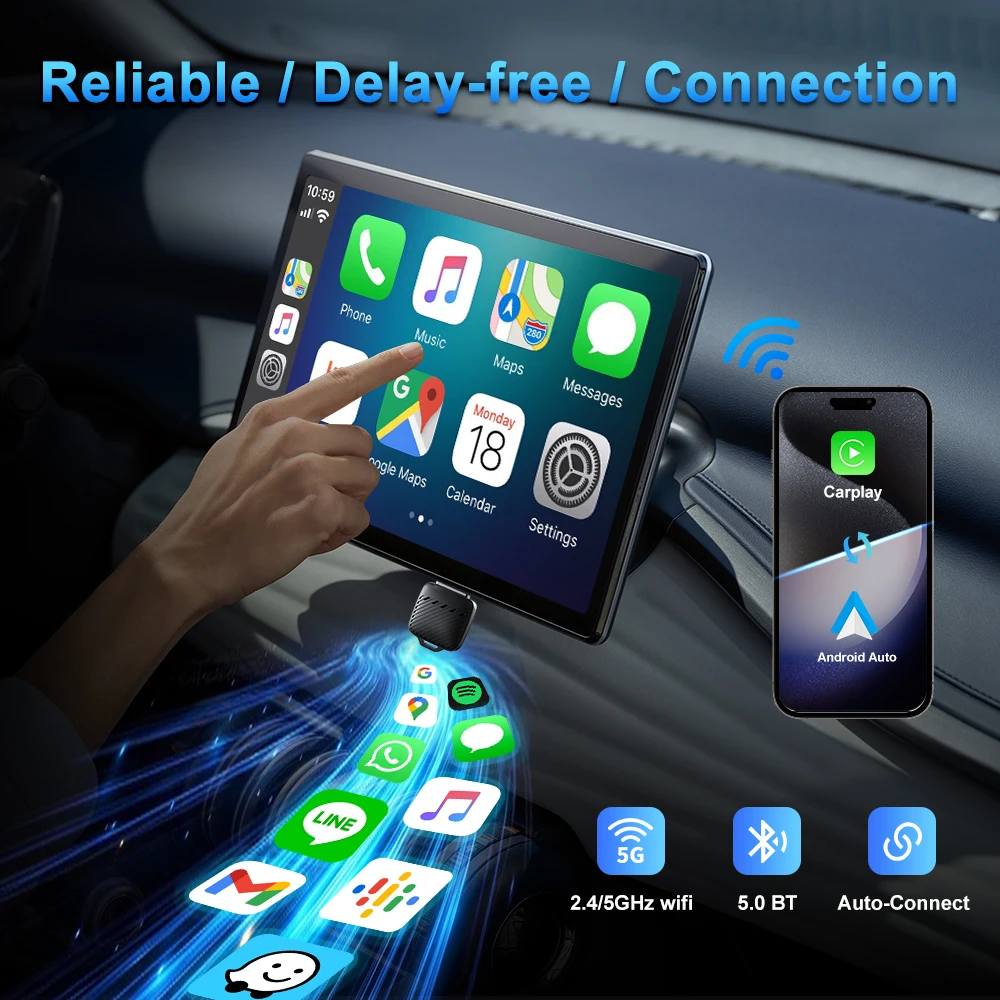 Фото Беспроводной адаптер 2 в 1, адаптер Carplay и Android Auto Dongle Mini Plus, работающий с разъемом USB типа a c для a-pple Mercede 2018 №3
