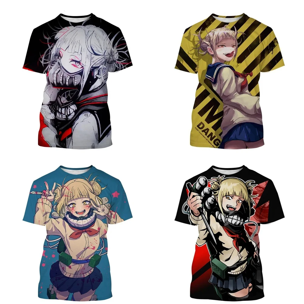 Летняя модная одежда унисекс с аниме персонажами Himiko Toga, футболки с 3D принтом, мужские и женские повседневные Модные топы с круглым вырезом и коротким рукавом