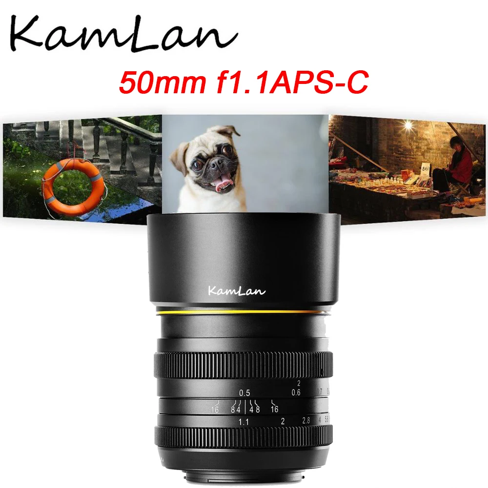Kamlan 50 мм f1.1 фотообъектив Большая диафрагма ручная фокусировка для Canon APS-C SONY E-Mount Fuji X M4/3 беззеркальных камер