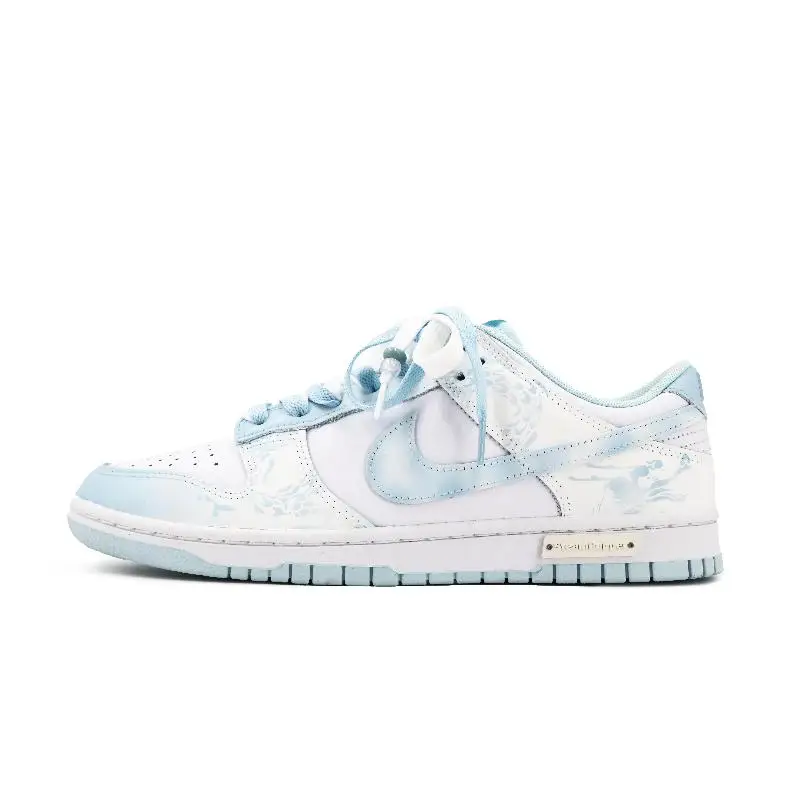 Фото [На заказ Yulong Blue and White S-BOX] Мужские низкие низкие кроссовки для скейтборда Nike Dunk, белые, синие №2