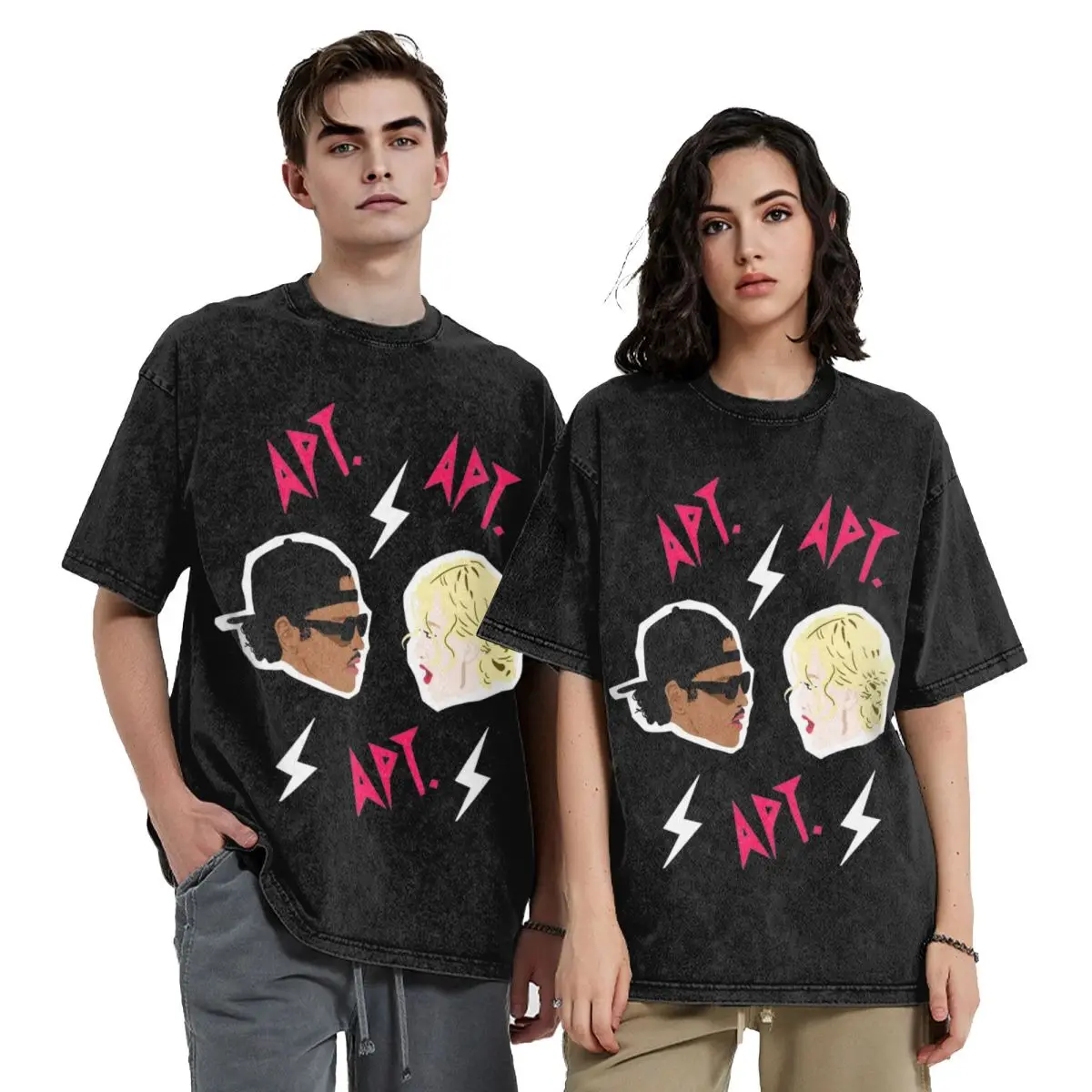 Фото Промытая футболка Rose Bruno Mars APT Apateu Хип-хоп Ретро футболка Oversize с короткими рукавами Топы с принтом Футболка Мужчины Женщины №4