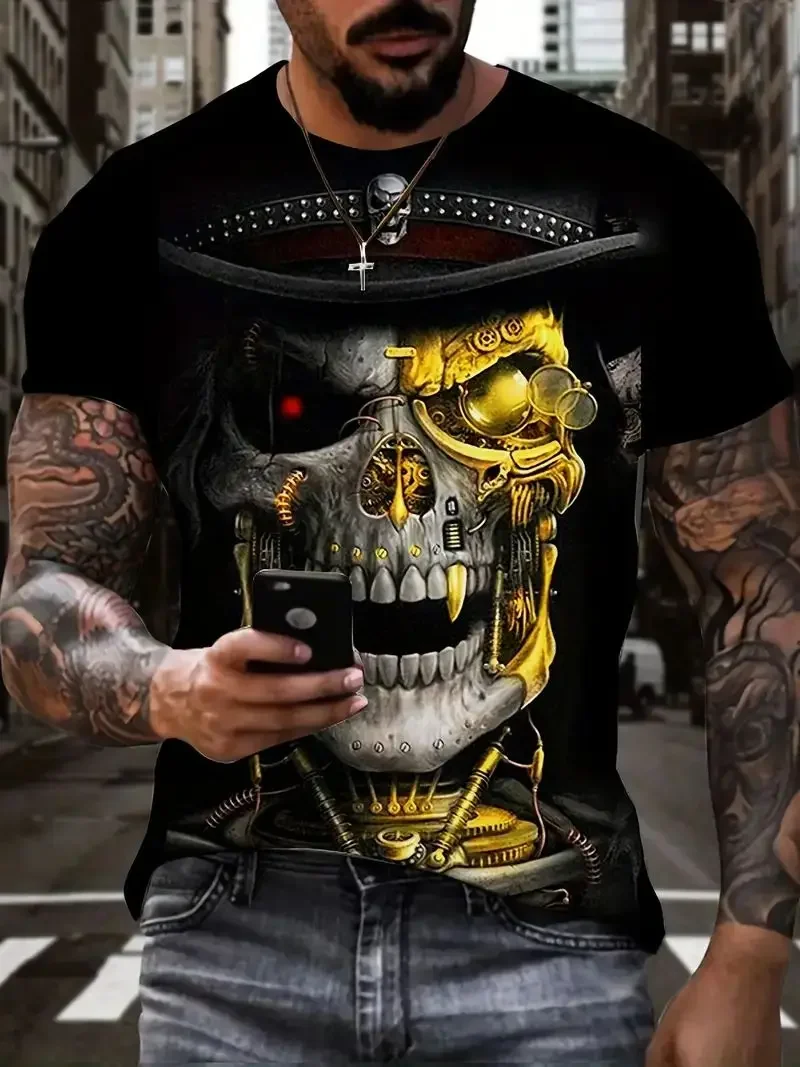 Camisa ligera de манга corta с покровителем Digital 3D de calavera para hombr eropa, неформальные летние топы для Хэллоуина