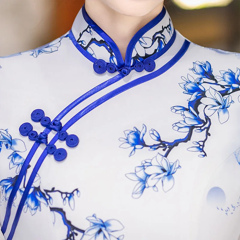 Фото Восточное женское вьетнамское платье Cheongsam с винтажным цветочным принтом для банкета и вечера, платье Aodai №5