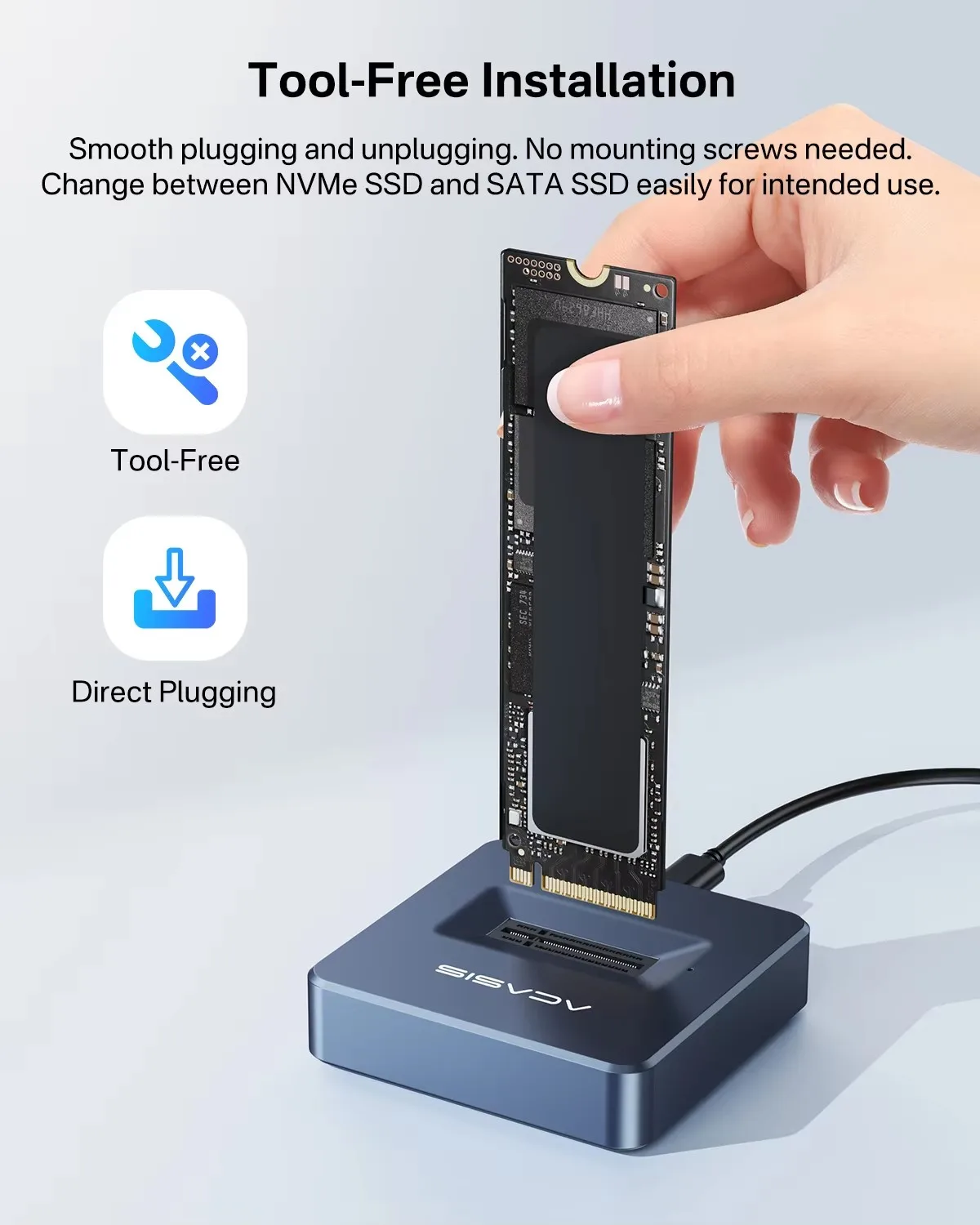 Фото Корпус SSD Acasis 10 Гбит/с M.2 NVMe SATA Алюминиевый корпус док-станции SSD Type-C для NVME PCIE NGFF SATA SSD-диска Корпус M.2 SSD №5