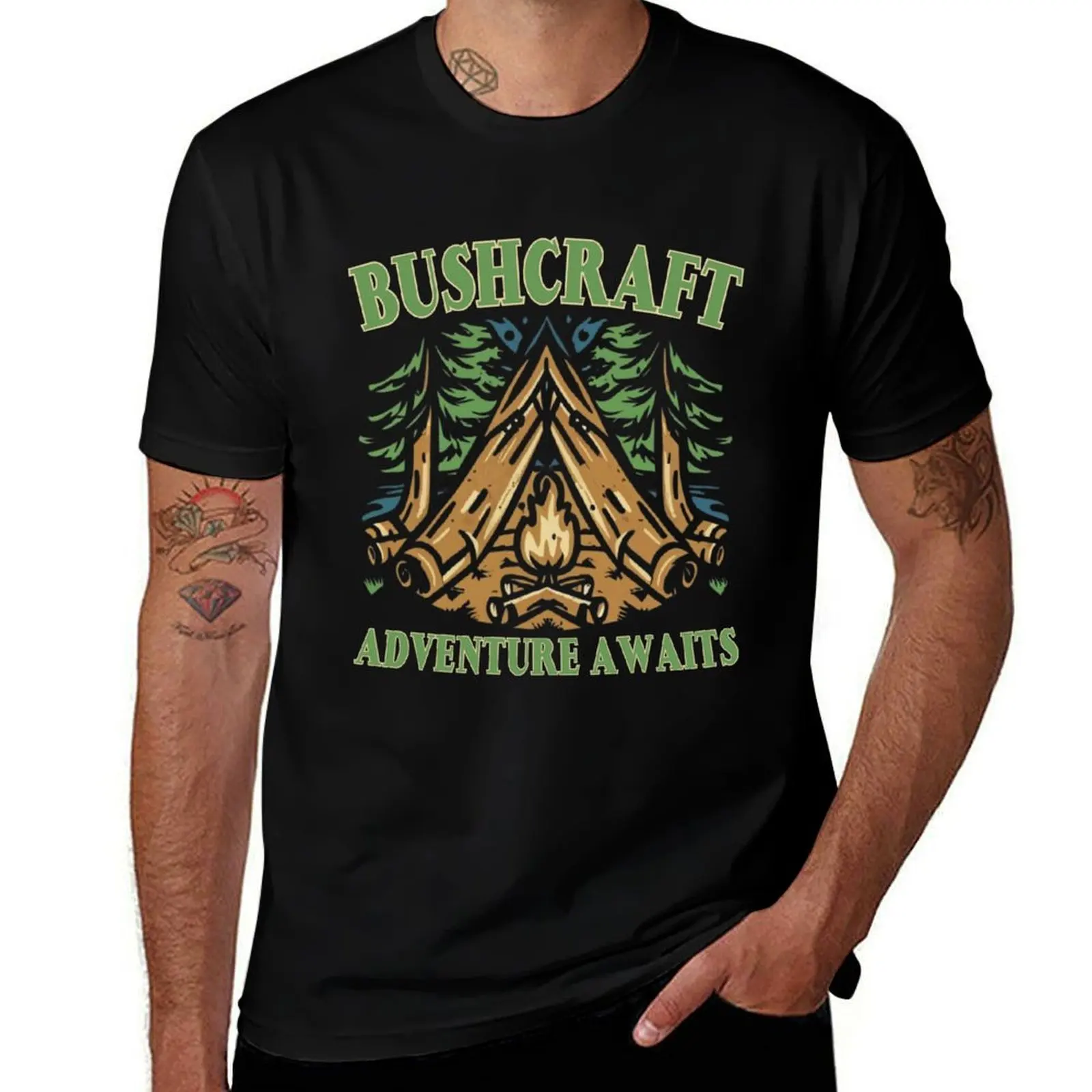 Футболка Bushcraft Adventure awaits, винтажная одежда, хлопковые футболки с рисунком, летний топ, мужская футболка