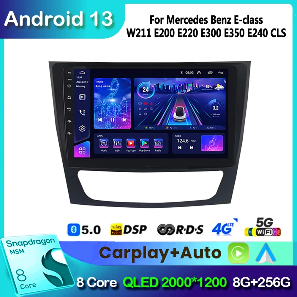 Автомагнитола на Android для Mercedes Benz E-class E Class W211 E200 CLS 2002-2010, Автомагнитола для Carplay, стерео, мультимедиа, видео, навигация, GPS