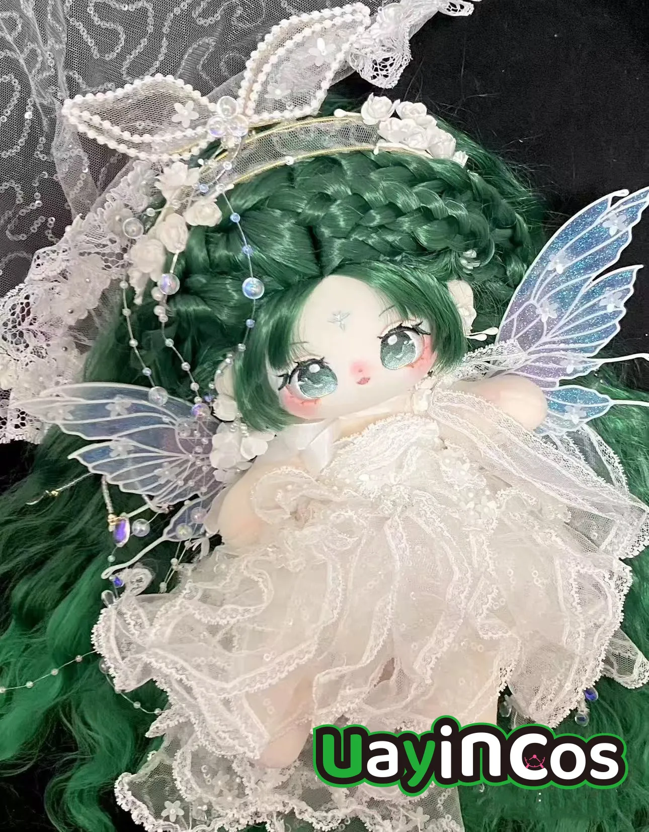 Аниме без атрибутов Monster mu sheng, мягкая хлопковая плюшевая кукла 25 см, тело, длинные зеленые волосы, глаза, аниме-фигурка, игрушка для детей Gi