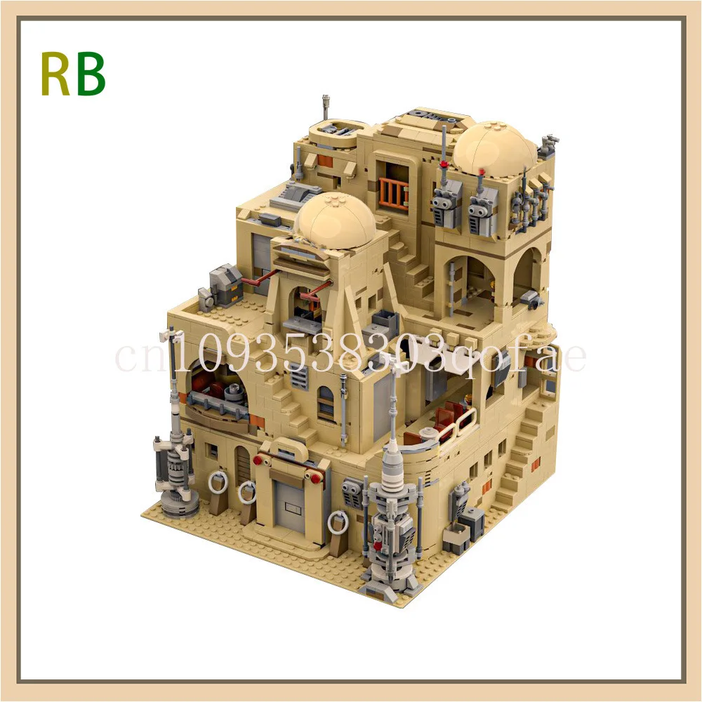 MOC- 183202   Строительные блоки Модульный Mos Eisley Cantina MOS Eisley Ресторан Строительная модель Набор мелкозернистых блоков для улицы
