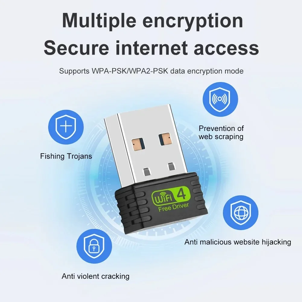 Фото 2,4 ГГц беспроводной мини-USB Wi-Fi адаптер 802.11N 150 Мбит/с сетевая карта Wi-Fi приемник ключ бесплатный драйвер для настольного ноутбука RTL8188 №3