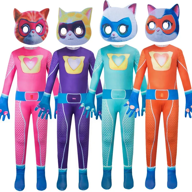 Аниме SuperKitties Bitsy, карнавальный костюм, детский милый боди, маска, полный комплект, комбинезоны Ginny для ролевых игр, Хэллоуин, карнавал, вечеринка Костюмы для косплея